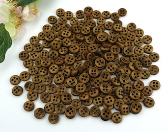 10 Holz rund Knöpfe 10 mm gewölbt Dunkelbraun Retro Knopf Tracht Oktoberfest Wiesn Jacke Baby Kinder Natur Dirndl button 4 Loch Hole braun