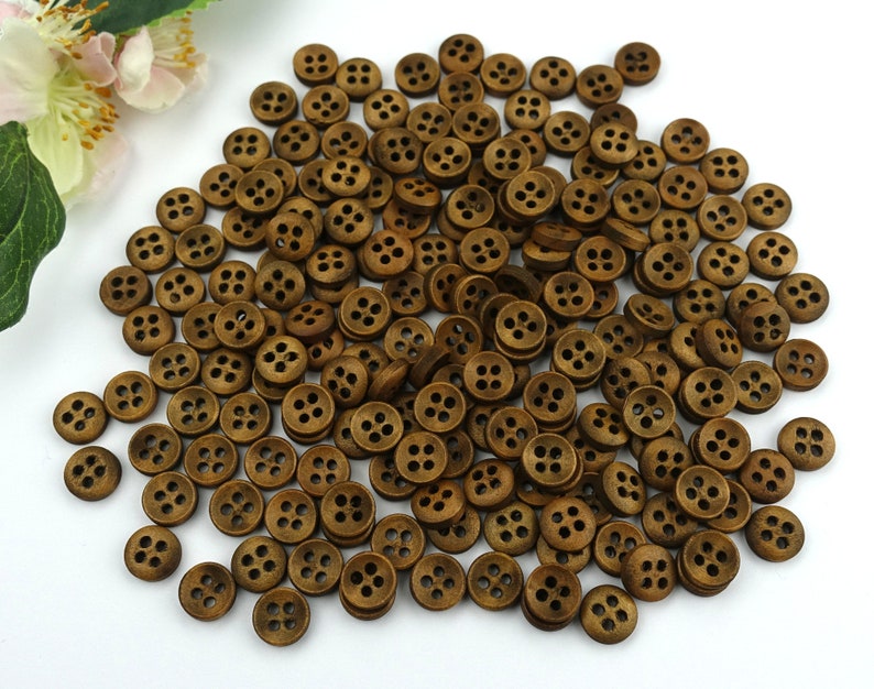 10 boutons ronds en bois 10 mm arqué marron foncé bouton rétro costume Oktoberfest Wiesn veste bébé enfants bouton dirndl naturel 4 trous trou marron image 1