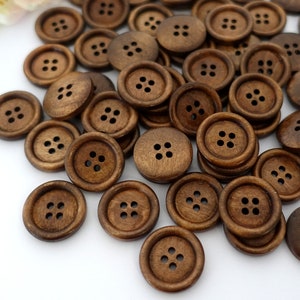 10 Holz Rund Knöpfe 20 mm braun Dunkelbraun Vintage Retro Knopf Tracht Oktoberfest Wiesn Jacke Baby Kinder Natur Dirndl button 4 Loch Hole Bild 1