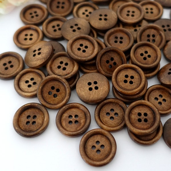 10 Holz Rund Knöpfe 20 mm braun Dunkelbraun Vintage Retro Knopf Tracht Oktoberfest Wiesn Jacke Baby Kinder Natur Dirndl button 4 Loch Hole