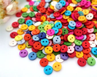 20 rund Knöpfe 9 mm Bunt Kunststoff Mix Kinderknöpfe uni 2 Loch Babyknöpfe Knopf Baby Kind klein mini rosa lila rot grün blau gelb pink mix