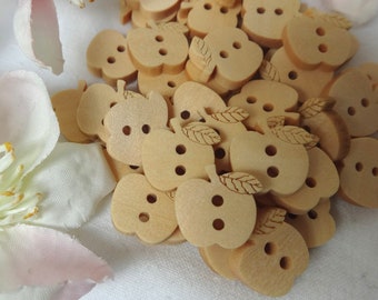 10 Holz Apfel Äpfel Knöpfe 15x16 mm Knopf Kinderknöpfe Babyknöpfe klein Jungen Mädchen Baby Kinder braun gelb hell button 2 Loch Hole mini