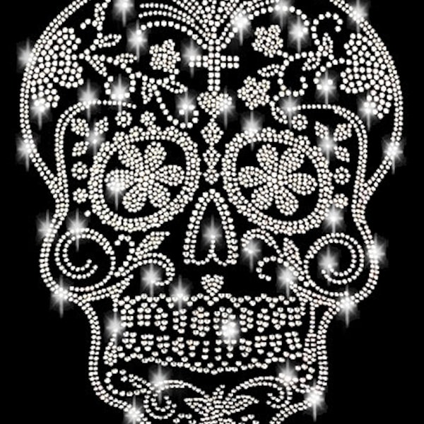 Strass Applikation Totenkopf Suger Skull Schädel Bügelbild Applikationen hot fix Strasssteine gothic rhinestone flowers iron on aufbügeln