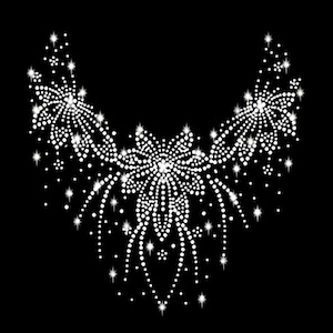 Strass Blumen Dekolleté Kette Applikation Bügelbild hot fix Applikationen Strasssteine rhinestone necklace Blume flower neckline Ausschnitt Bild 1