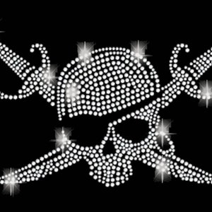 Strass Applikation Pirat Säbel Skull Totenkopf Knochen Schädel Bügelbild Applikationen Strasssteine rhinestone bones aufbügeln Messer hotfix