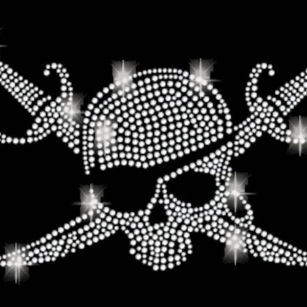 Strass Applikation Pirat Säbel Skull Totenkopf Knochen Schädel Bügelbild Applikationen Strasssteine rhinestone bones aufbügeln Messer hotfix