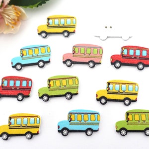 5 boutons en bois bus bus 18 mm bouton garçons garçons bébé boutons enfants bouton 2 trous trou veste coloré rouge jaune vert bleu blanc véhicule autobus scolaire