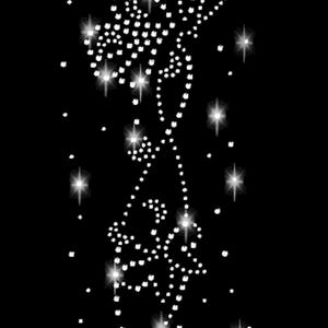 Può includere: Un design di una farfalla realizzata con strass bianchi su uno sfondo nero.
