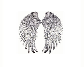 Baby Flügel Pailletten silber Bügelbild klein wings Applikation hot fix Bügelbilder Applikationen Engelsflügel Engel Teufel Sequins Patch