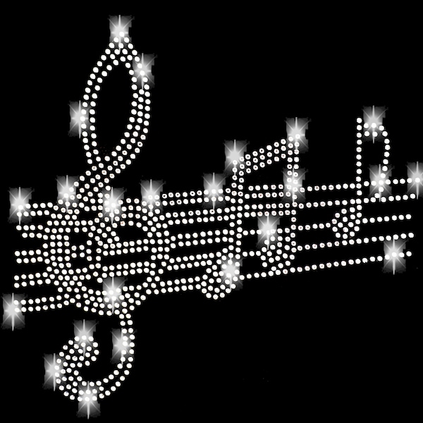 Strass Noten Musik Notenschlüssel Applikation Bügelbild hot fix Applikationen Strasssteine rhinestone Symbol Ornament Achtelnote Viertelnote