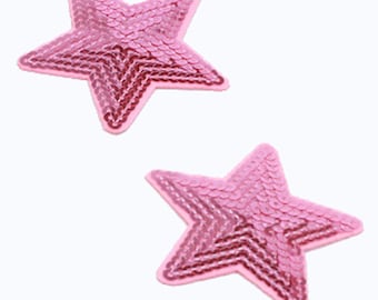 2x stars 7 cm pink sequins iron-on patch application hot fix applications sequins patch star star pink iron-on patch star