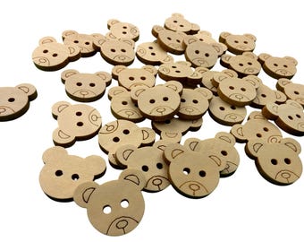 10 Wooden Bear Buttons 17 mm Button Children's Buttons Baby Buttons Small Boys Girls Baby Children Brown Yellow Light Button 2 Hole Hole Head Large