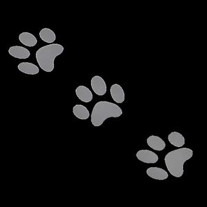 May include: Three gray paw prints on a black background.