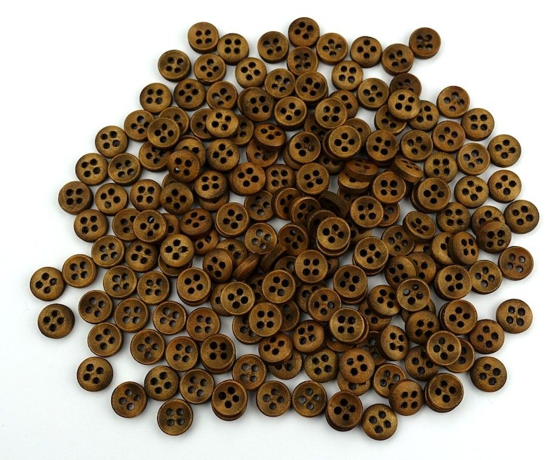 10 boutons ronds en bois 10 mm arqué marron foncé bouton rétro costume Oktoberfest Wiesn veste bébé enfants bouton dirndl naturel 4 trous trou marron image 5