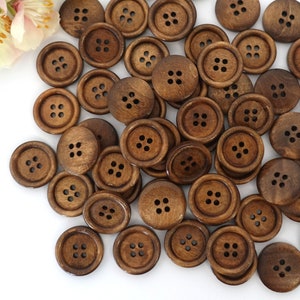 10 Holz Rund Knöpfe 20 mm braun Dunkelbraun Vintage Retro Knopf Tracht Oktoberfest Wiesn Jacke Baby Kinder Natur Dirndl button 4 Loch Hole Bild 3