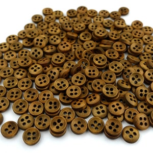 10 boutons ronds en bois 10 mm arqué marron foncé bouton rétro costume Oktoberfest Wiesn veste bébé enfants bouton dirndl naturel 4 trous trou marron image 2