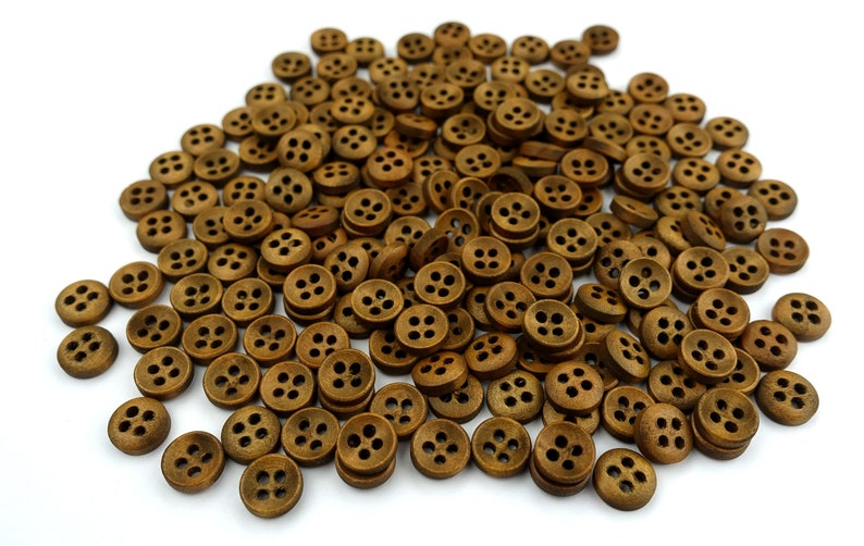 10 boutons ronds en bois 10 mm arqué marron foncé bouton rétro costume Oktoberfest Wiesn veste bébé enfants bouton dirndl naturel 4 trous trou marron image 2