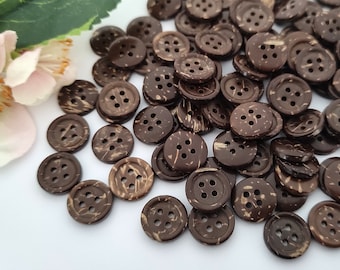 10 Wood Round Buttons 13 mm Vintage Coconut Button Costume Oktoberfest Wiesn Jacket Baby Kids Nature Dirndl button 4 Hole Brown Dark Brown