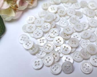 10 Muted Pearl Buttons Around 10mm Retro Button Kids Buttons Baby Buttons Small Boys Girls Kids Button 4 Hole Hole White Silver Shimmer shell