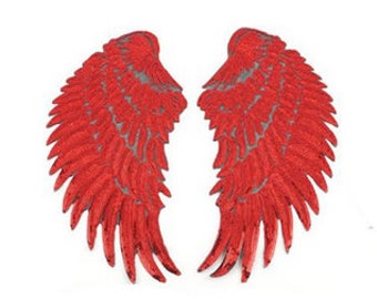 27cm Flügel Pailletten rot Bügelbild wings Applikation hot fix Bügelbilder Applikationen Engelsflügel Engel Teufel Sequins Patch Applique