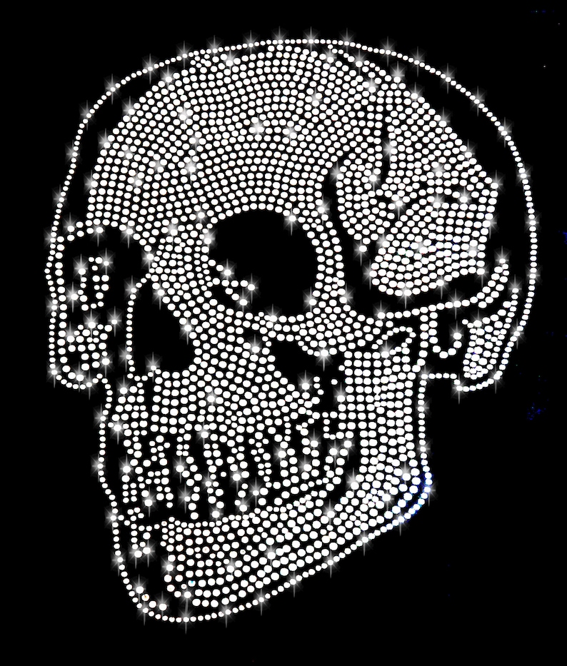 Strass Applkaton Totenkopf Flammen Burnng Skull Schädel Bügelbld