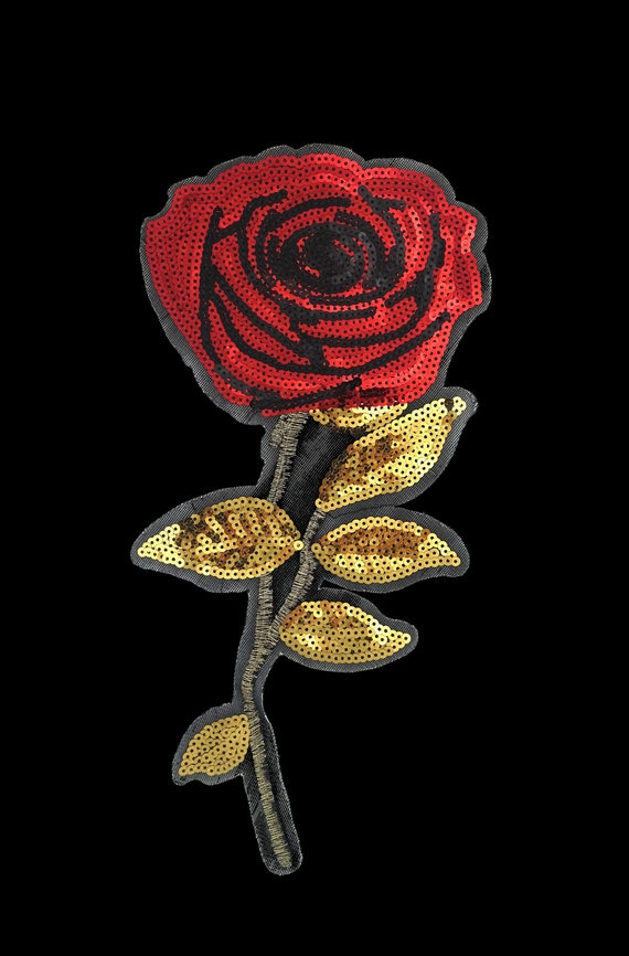 Toppa Termoadesiva Con Paillettes E Strass: Fiore Rosa 12x12 Cm - Applique Per Abbigliamento E Fai Da Te