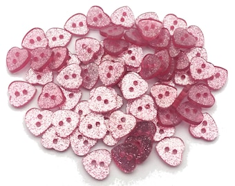 10 Herz Herzen Knöpfe 12x13mm rosa Glitzer schimmer Kunststoff Kinderknöpfe uni 2 Loch Babyknöpfe Knopf Baby Kind klein heart silber pink