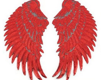 2. Wahl! 34cm XL Flügel Pailletten rot wings Bügelbild Applikation Bügelbilder Applikationen Engelsflügel Teufel Sequins Patch Engel groß