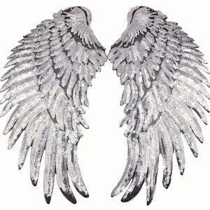 Peut inclure: Une paire d'ailes d'ange en sequins argentés. Les ailes sont faites d'un tissu en maille et sont décorées de sequins argentés. Les ailes sont parfaites pour ajouter une touche d'éclat à n'importe quelle tenue.