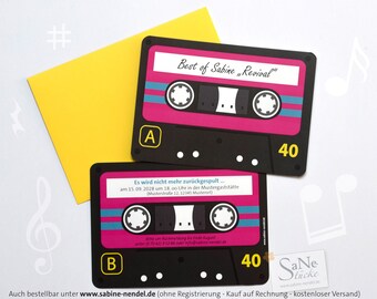 Musikkassette Motiv Einladung Einladungskarten zum Geburtstag 60 St/ück als Kassette
