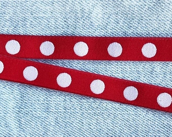 Woven ribbon "Firlefanz-Punkte", red-white, 10 mm wide