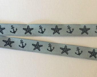 narrow woven ribbon, "Sealife Sailor", light blue