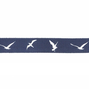 Woven ribbon, twill ribbon, printed, birds dark blue, 20 mm wide