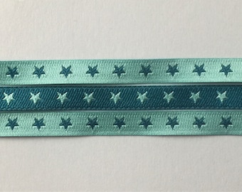 narrow star ribbon, dark turquoise-light turquoise