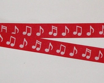 Woven ribbon "Notes", 15 mm, red-white
