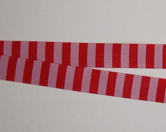 Striped ribbon, woven ribbon, pink-red