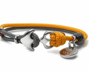 Chic Stainless Steel Anchor Bracelet-in 2 Colors Paracord Bracelet-Adjustable Surfer Bracelet-Charcoal Grey & Royal Orange
