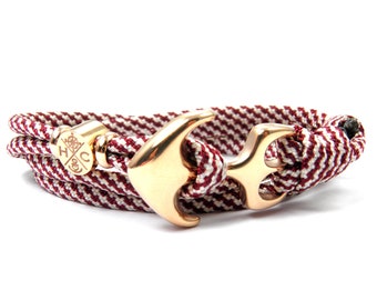 Stainless Steel Anchor Bracelet-Wrap Bracelet-Adjustable-Surfer Bracelet-from US Paracord III-Unisex-Cream & Burgundy Spiral