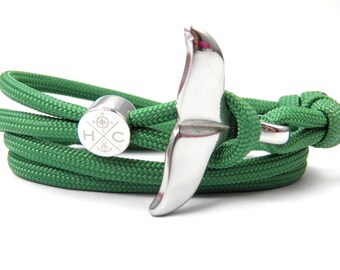Stainless Steel Whale Fins Bracelet-Wrap Bracelet-Adjustable-Surfer Bracelet-from US Paracord III-Greenstone