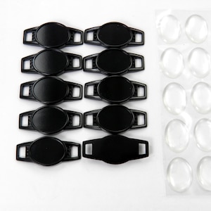 10 Oval Black Shoelace Charms-Black with Epoxy Stickers 30 x 14 mm Adhesive Area: 12 x 16 mm image 1