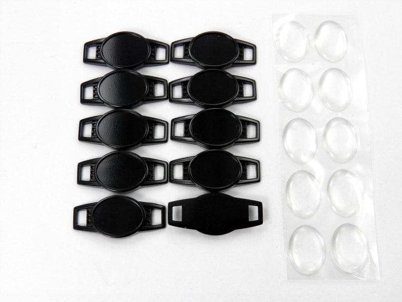 10 Oval Black Shoelace Charms-Black with Epoxy Stickers 30 x 14 mm Adhesive Area: 12 x 16 mm image 1