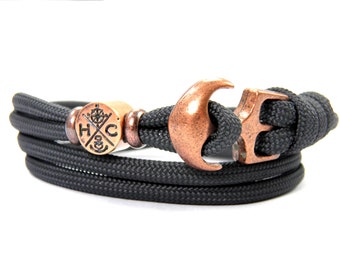 Maritime Surfer Anchor Bracelet-made US Paracord Type III-Adjustable-Unisex Wrap Bracelet-Anthracite