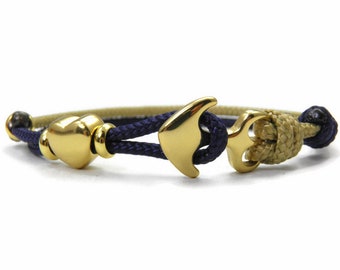 Chic Stainless Steel Anchor Bracelet-in 2 Colors Paracord Bracelet-Adjustable Surfer Bracelet-Midnightblue & Gold