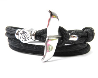Stainless Steel Whale Fins Bracelet-Wrap Bracelet-Adjustable-Surfer Bracelet-from US Paracord III-Black