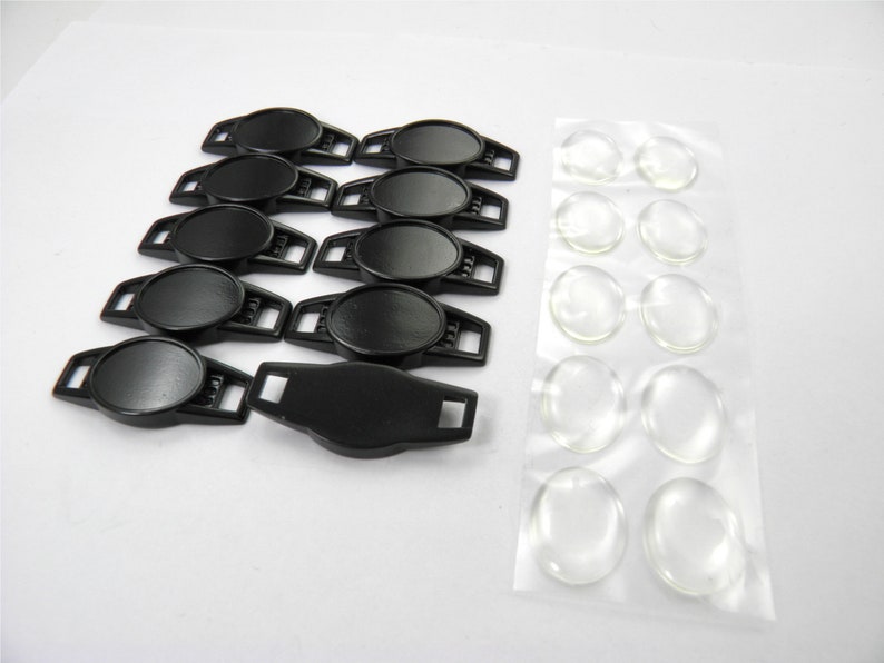 10 Oval Black Shoelace Charms-Black with Epoxy Stickers 30 x 14 mm Adhesive Area: 12 x 16 mm image 3