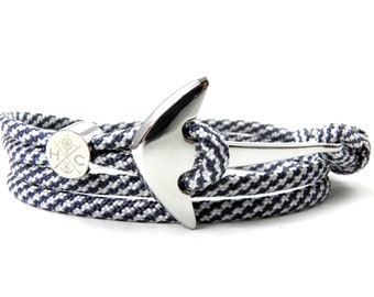 Stainless Steel Anchor Bracelet- Wrap Bracelet-Adjustable Women, Men, Kids Bracelet-Surfer-Maritim-Handmade-Navy Blue & White Spiral