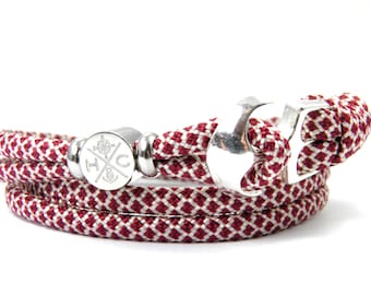 Maritime Surfer Anchor Bracelet-made US Paracord Type III-Adjustable-Unisex Wrap Bracelet-Cream & Burgundy Diamonds