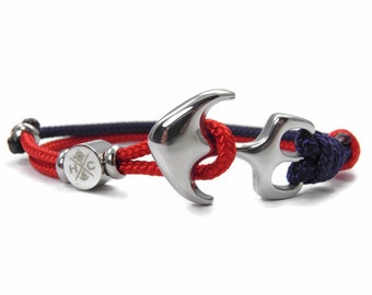 Chic Stainless Steel Anchor Bracelet-in 2 Colors Paracord Bracelet-Adjustable Surfer Bracelet-Midnightblue & Imperial Red