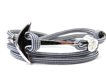 Stainless Steel Anchor Bracelet- Wrap Bracelet-Adjustable Women, Men, Kids Bracelet-Surfer-Maritim-Handmade-Navy Blue & White Stripes