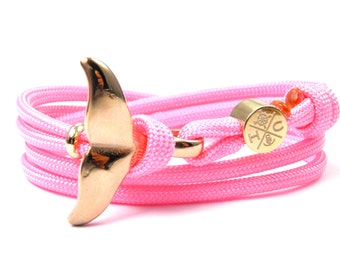 Stainless Steel Whale Fins Bracelet-Wrap Bracelet-Adjustable-Surfer Bracelet-from US Paracord III-Rose Pink
